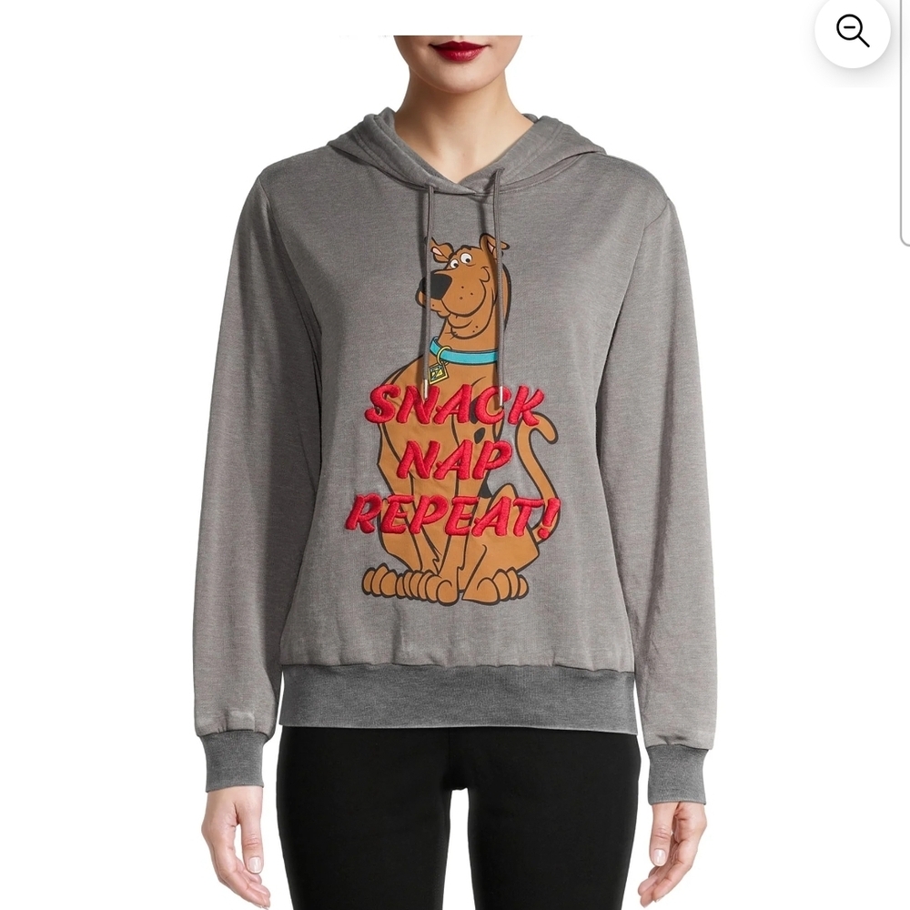 Scooby Doo Charcoal/Red Embroidery "Snack Nap Repeat" Med Jr. Hoodie Sweatshirt